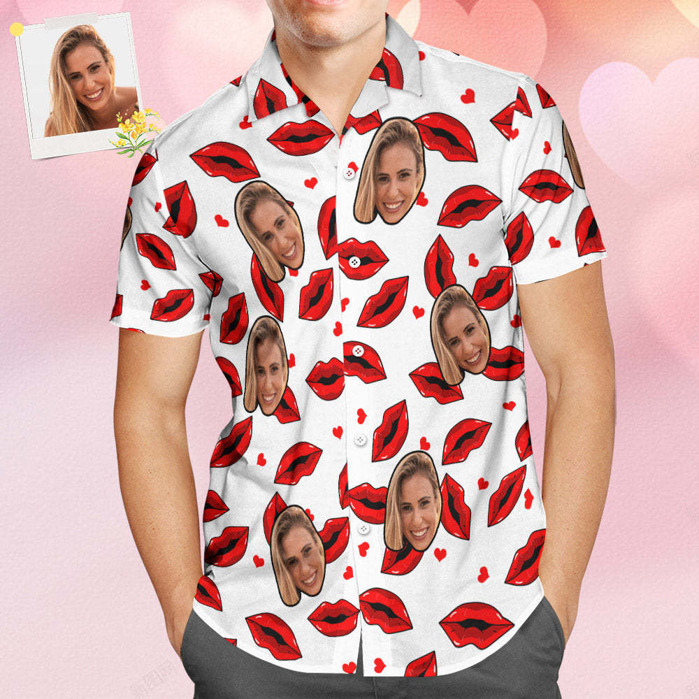 Custom Face Hawaiian Style Shirt Funny Red Lips Couple Outfit - MyFaceSocksAu