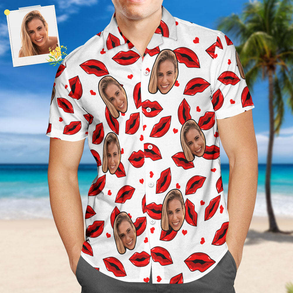 Custom Face Hawaiian Shirt All Over Print Funny Red Lips Personalized Shirt - MyFaceSocksAu