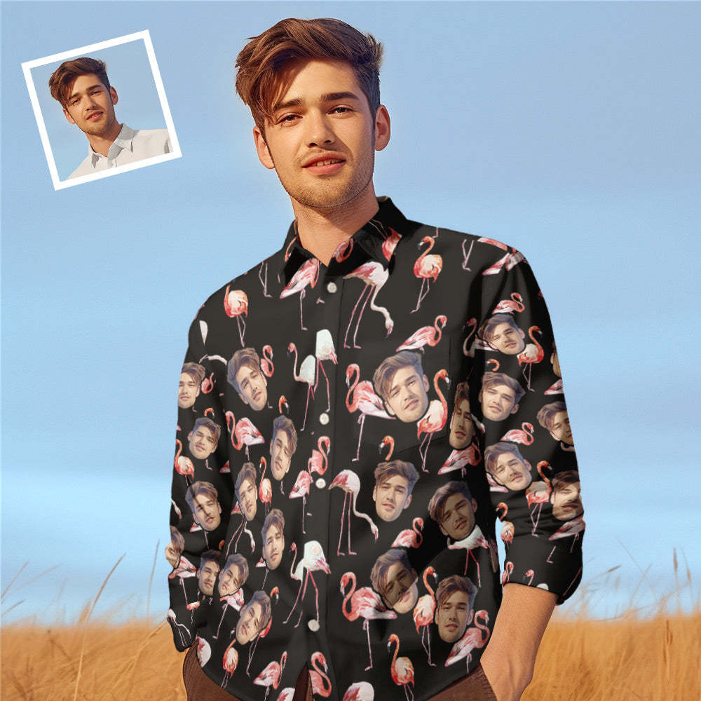 Custom Photo Long Sleeve Shirts Personalized Photo Gift Men's Valentine's Day Gift - Flamingos - MyFaceSocksAu