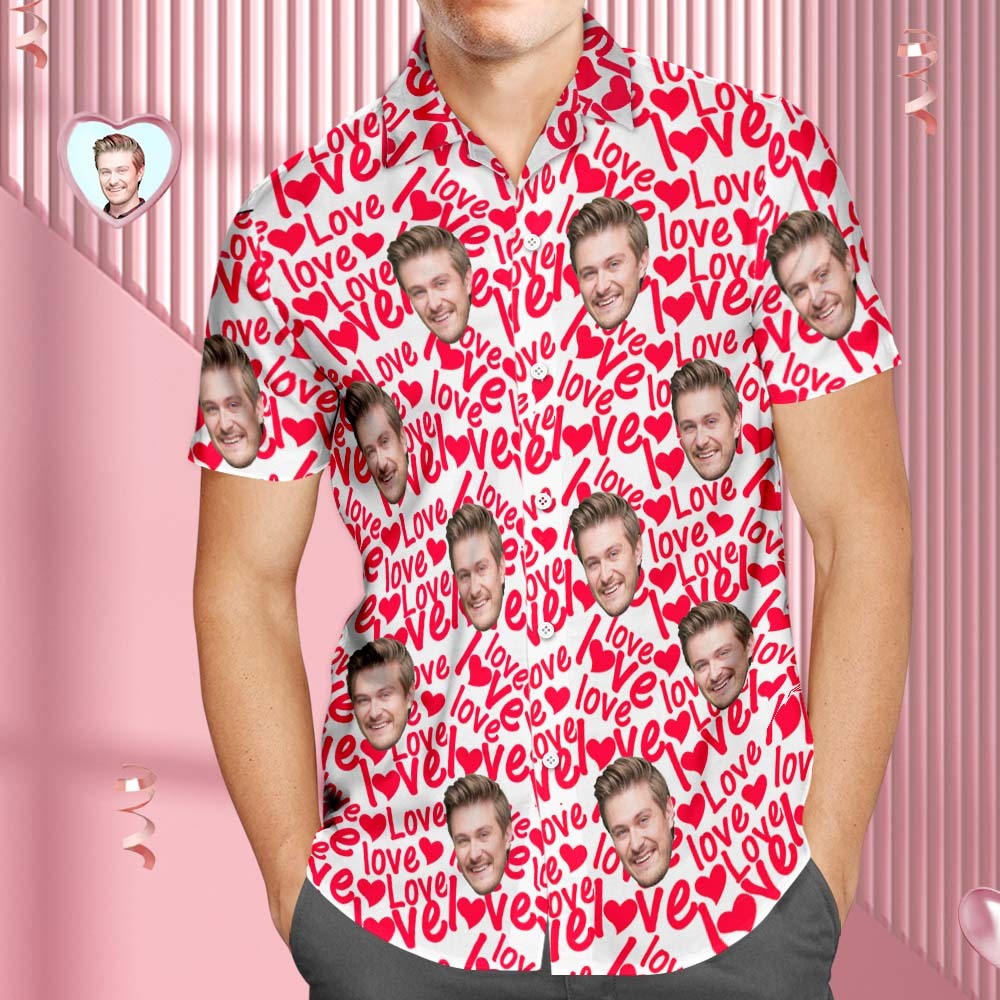 Custom Face Hawaiian Shirt For Men ALL Over Printed Love Shirt Valentine's Day Gifts For Him - MyFaceSocksAu