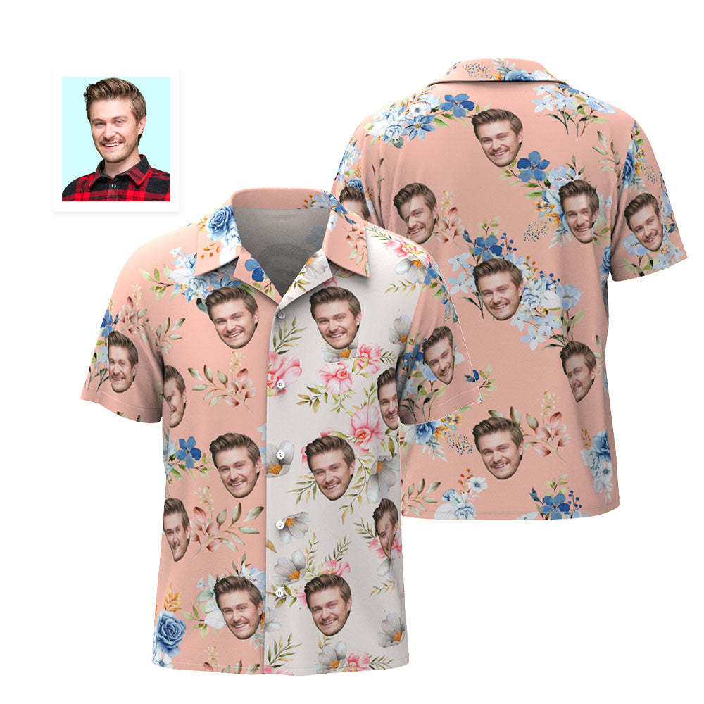 Custom Face Hawaiian Shirt Shirt Couple Outfit Patchwork Printing Shirt Valentine's Day Gifts - MyFaceSocksAu