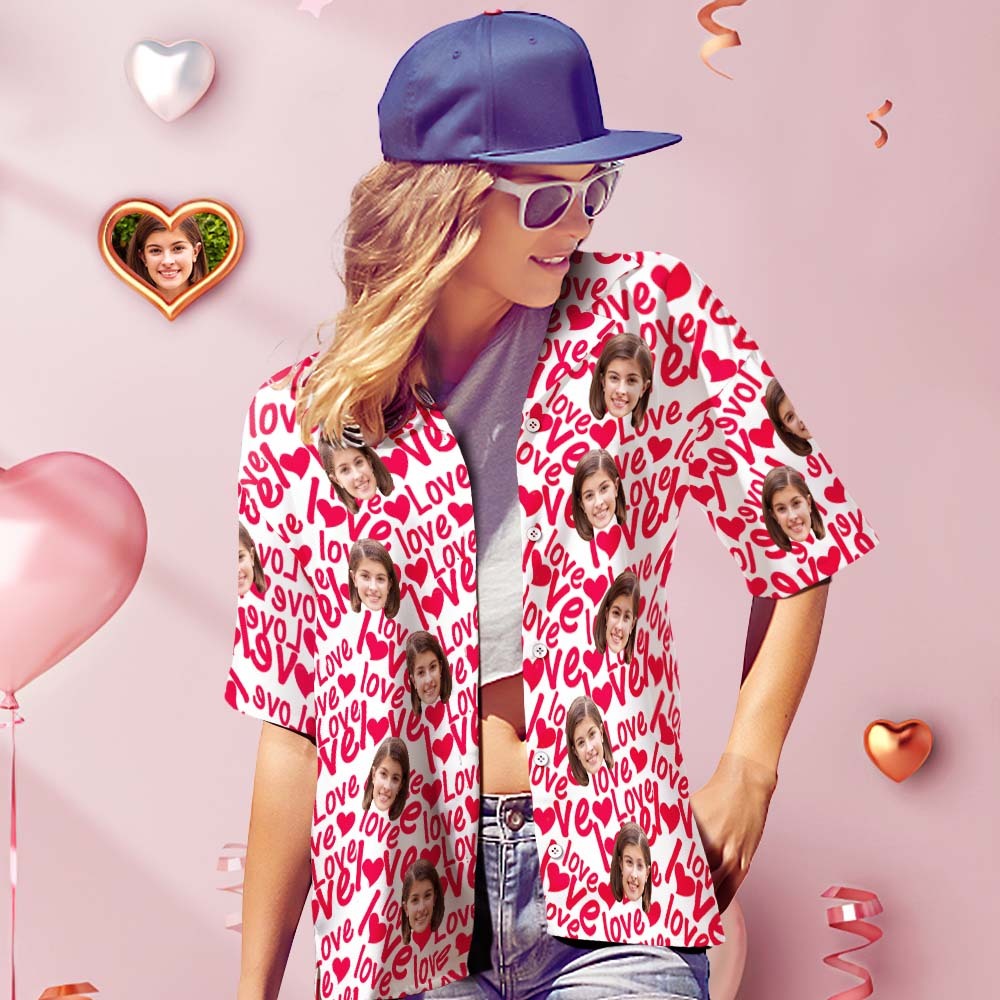 Custom Face Hawaiian Shirt Shirt Couple Outfit ALL Over Printed Love Shirt Valentine's Day Gifts - MyFaceSocksAu