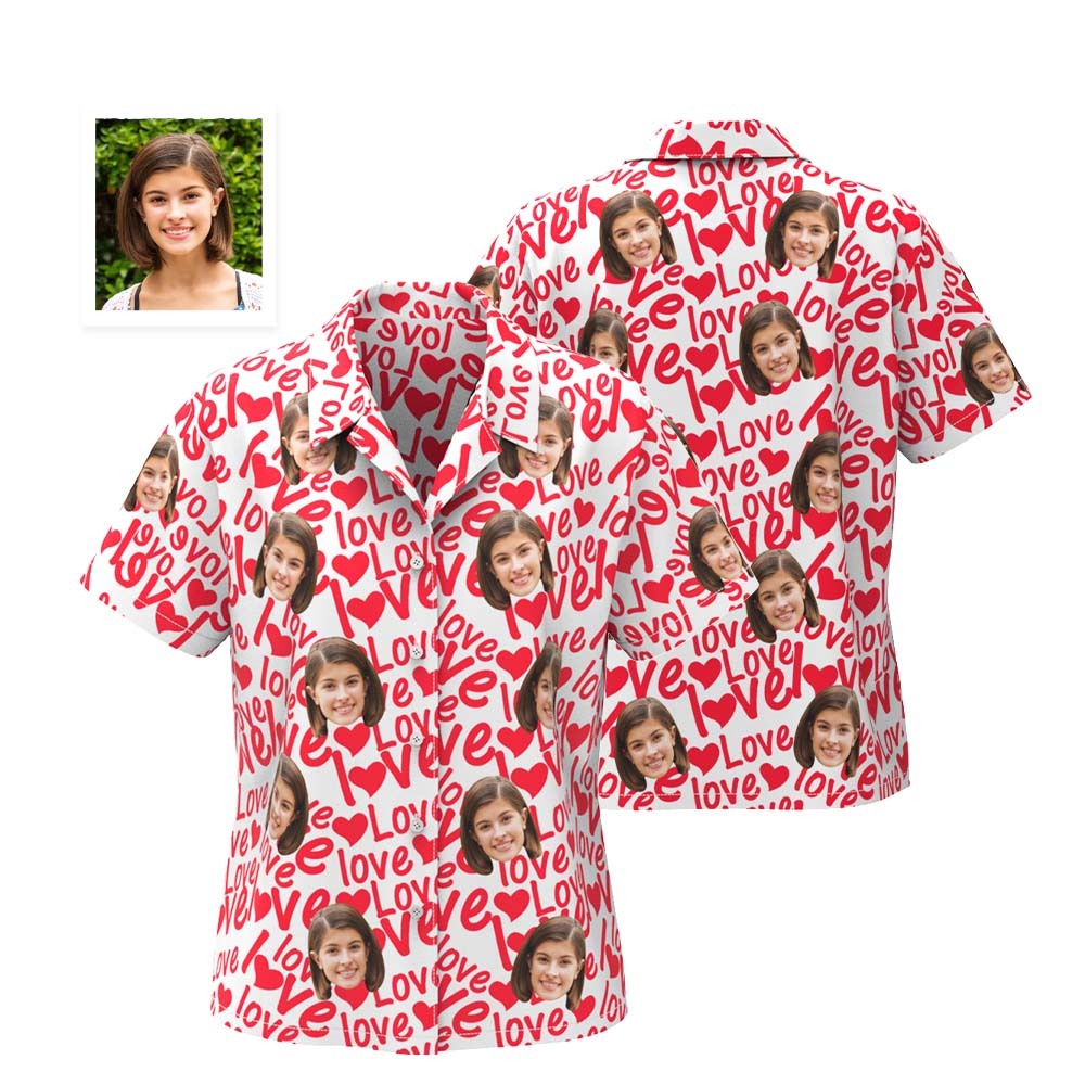 Custom Face Hawaiian Shirt Shirt Couple Outfit ALL Over Printed Love Shirt Valentine's Day Gifts - MyFaceSocksAu