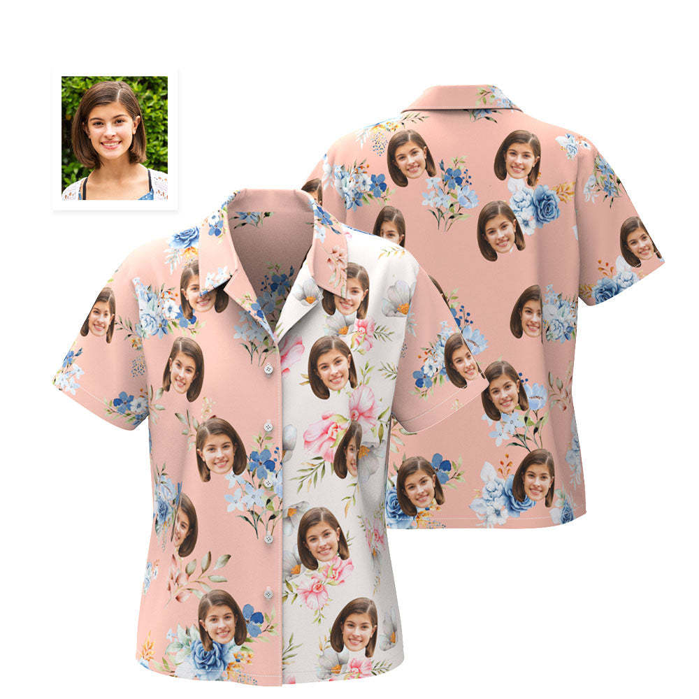 Custom Face Hawaiian Shirt Shirt Couple Outfit Patchwork Printing Shirt Valentine's Day Gifts - MyFaceSocksAu