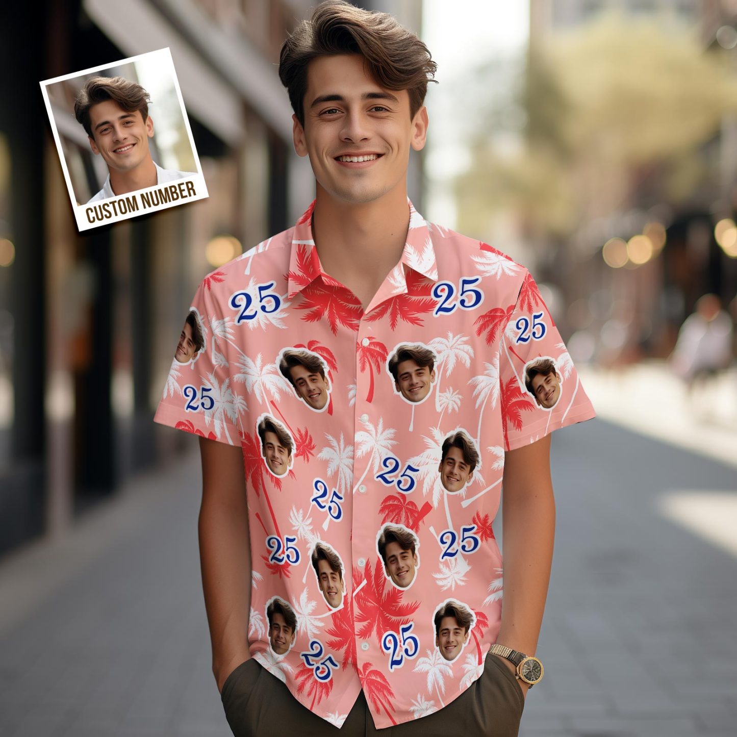 Custom Face And Number Father's Day Birthday Present Hawaiian Shirts Coconut Tree Shirt - MyFaceSocksAu