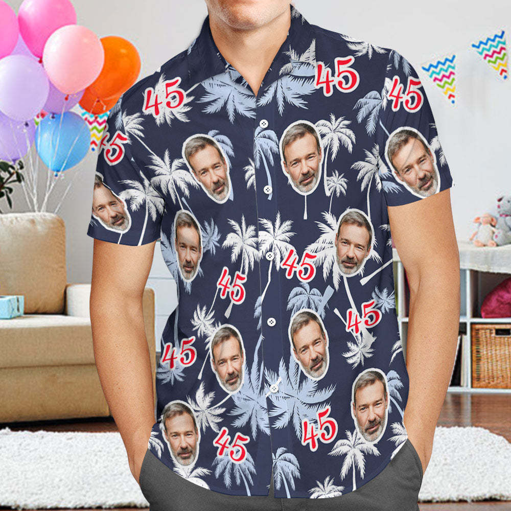 Custom Face And Number Father's Day Birthday Present Hawaiian Shirts Coconut Tree Shirt - MyFaceSocksAu