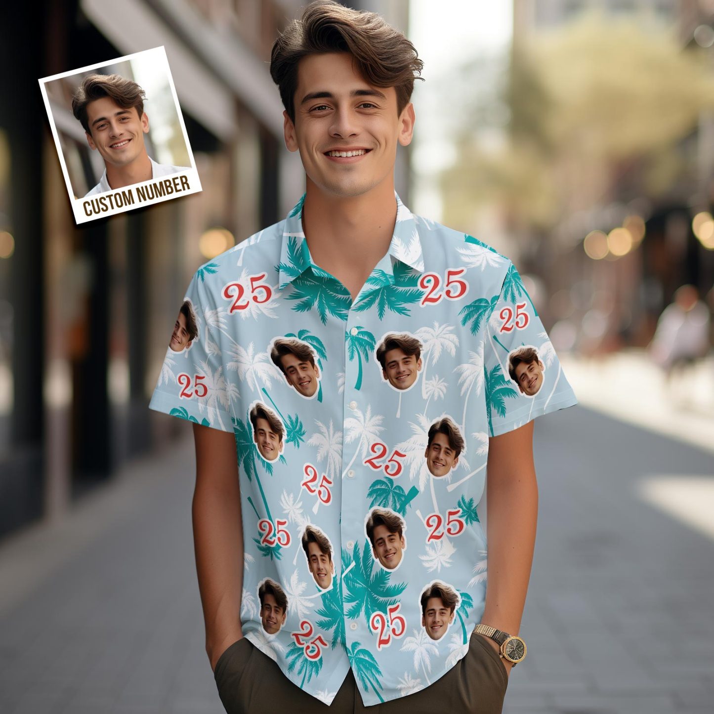 Custom Face And Number Birthday Hawaiian Shirts Coconut Tree Shirt - MyFaceSocksAu