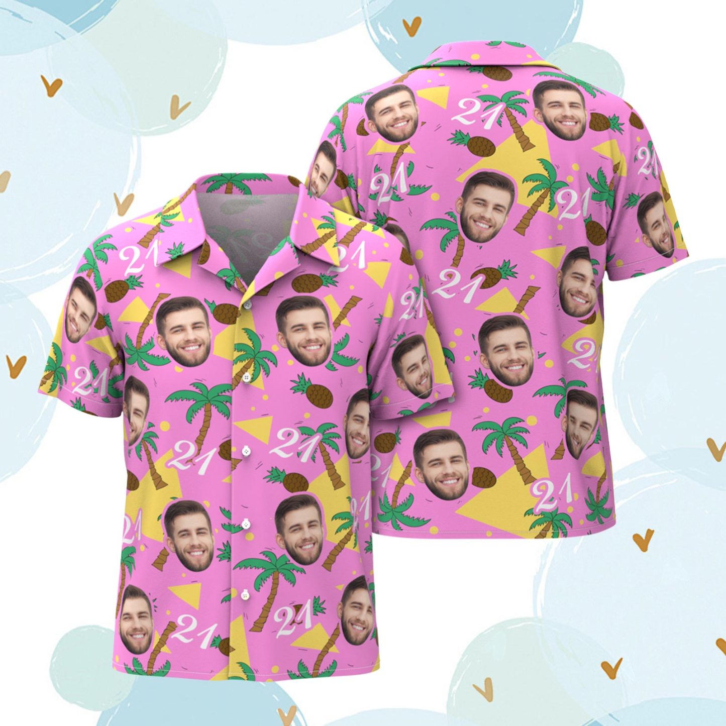 Custom Multi-color Face and Numbers Hawaiian Shirt Coconut Tree and Pineapple Gifts - MyFaceSocksAu