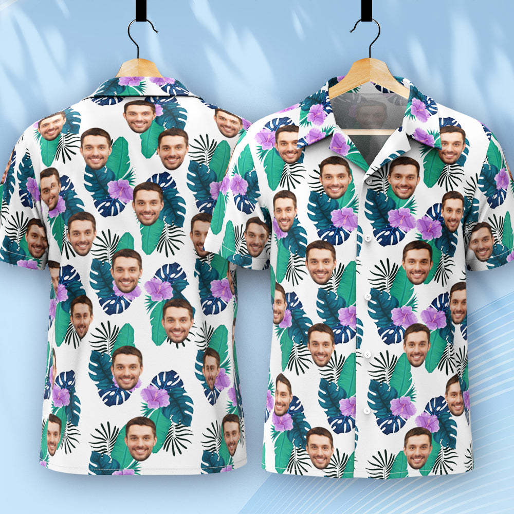 Custom Hawaiian Shirt for Men Personalised Short Sleeves Shirt with Picture Face Photo Printed Hawaii Shirt Green Flower-MyFaceSocksAu