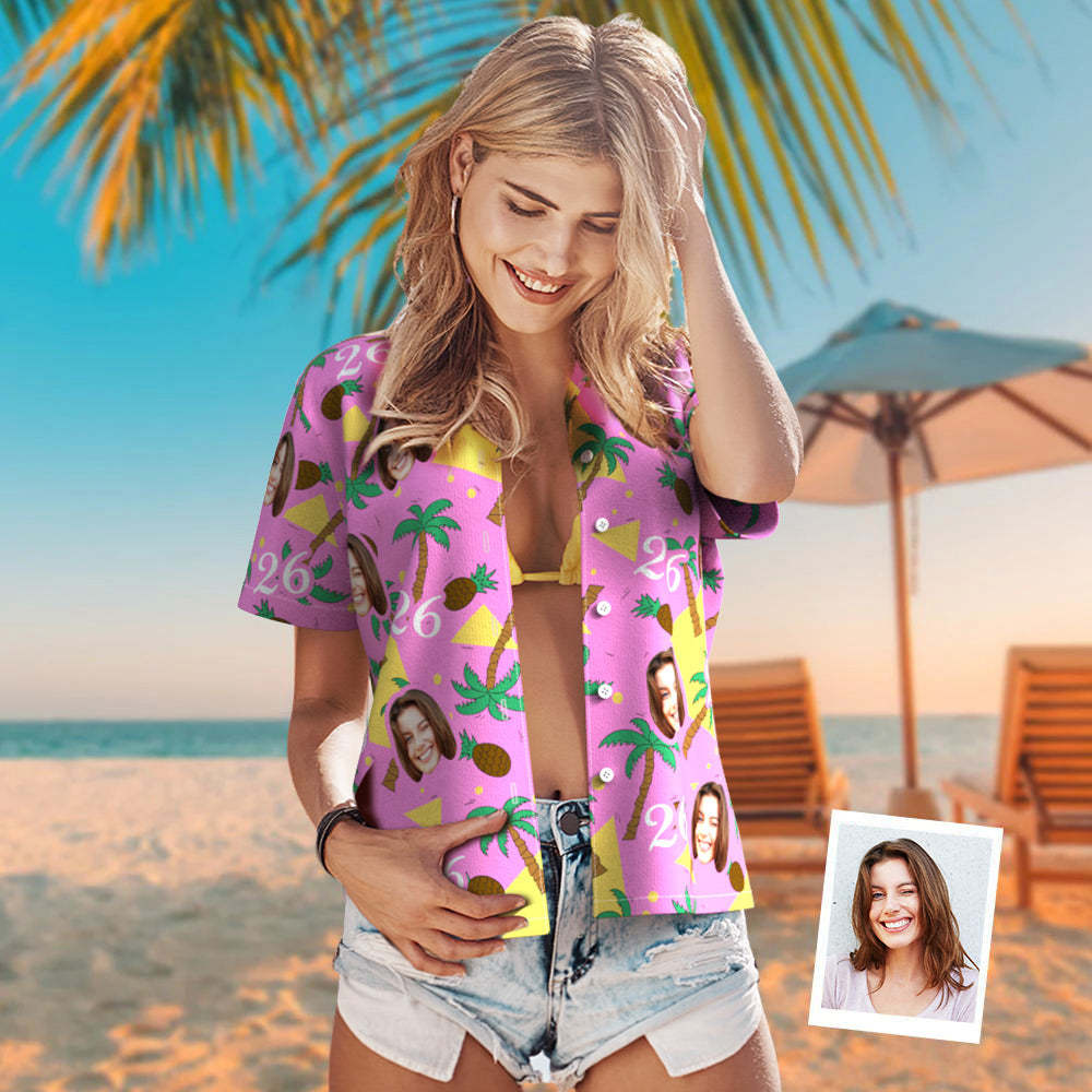 Custom Multi-color Face And Numbers Hawaiian Shirt Coconut Tree And Pineapple Birthday Gift For Women - MyFaceSocksAu