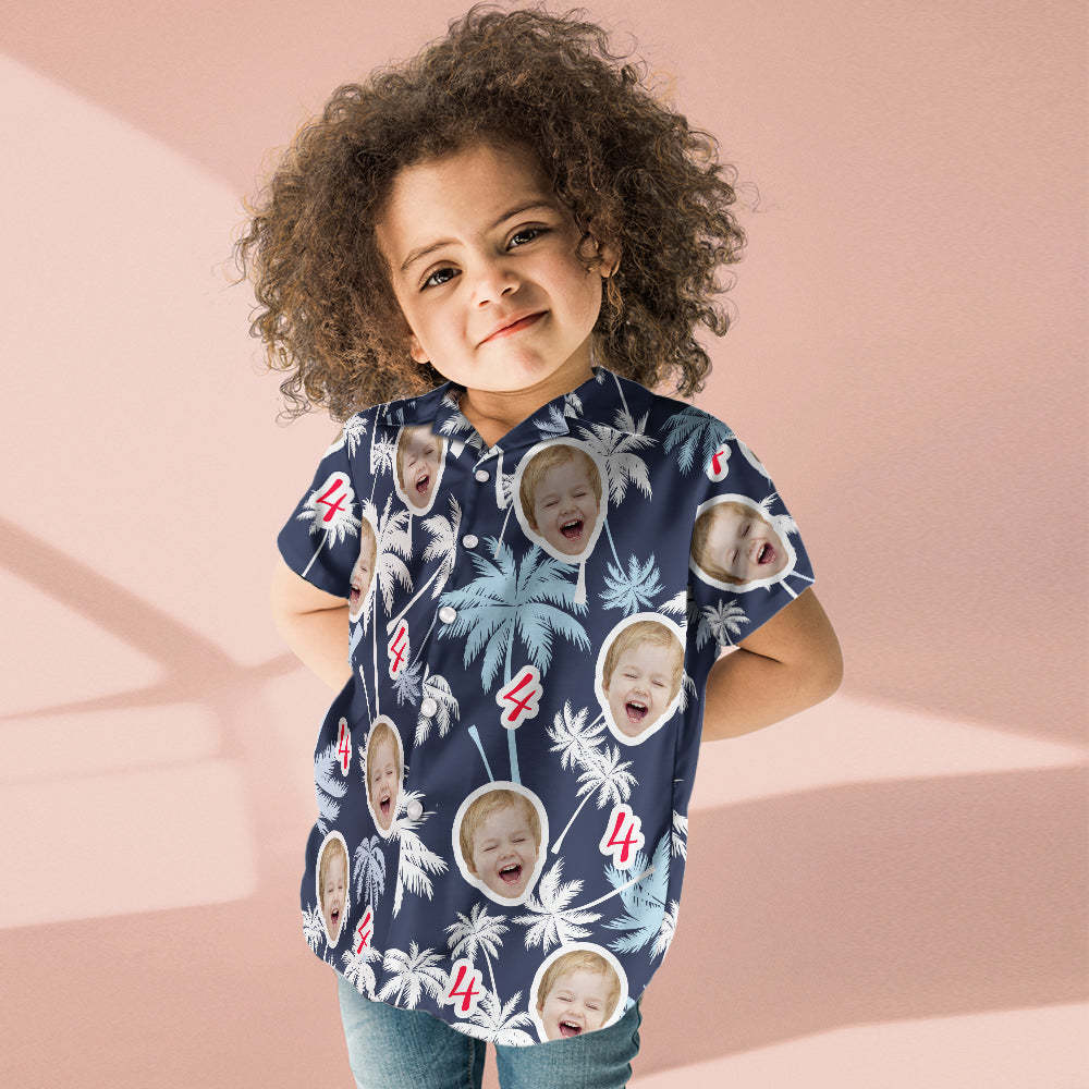 Custom Face And Number Kid's Birthday Hawaiian Shirts Red And White Coconut Tree Shirts Birthday Gift - MyFaceSocksAu