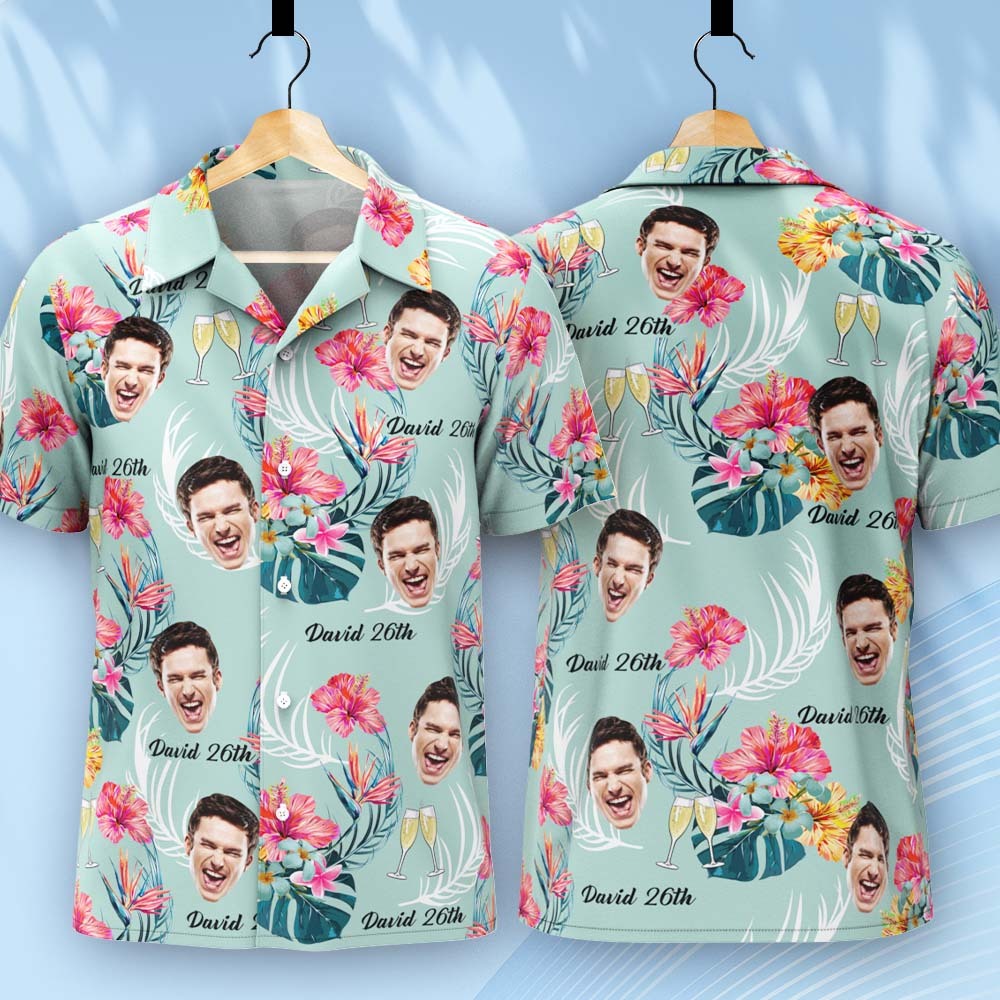 Custom Face Hawaiian Shirt Birthday Text And Photo Hawaiian Shirt David 26th Birthday Shirt - MyFaceSocksAU