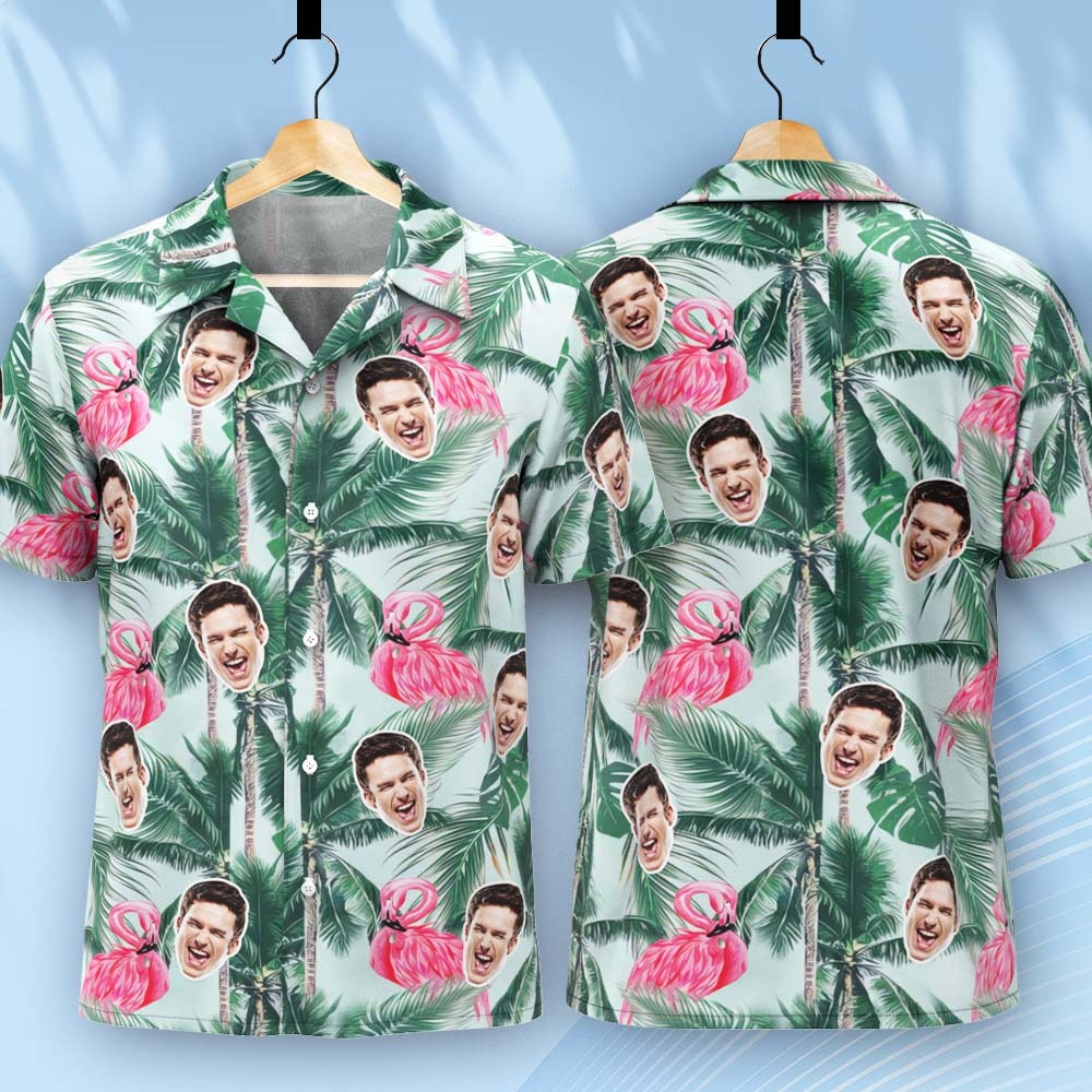 Custom Face Hawaiian Shirt Green Coconut Tree Flamingo Hawaiian Shirt Tropical Style Shirt-MyFaceSocksAu