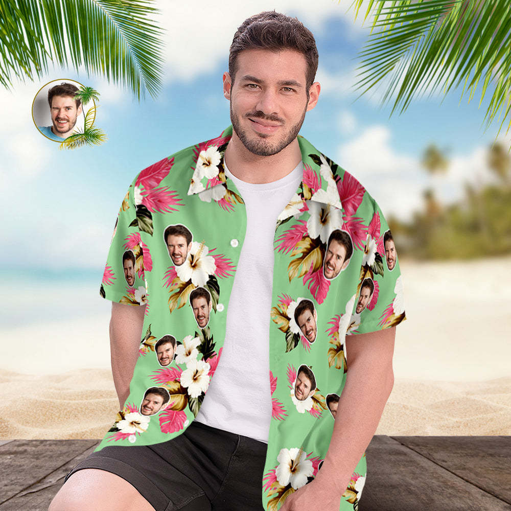 Custom Face Hawaiian Shirt Light Pink Hibiscus Face Hawaiian Shirt - MyFaceSocksAU