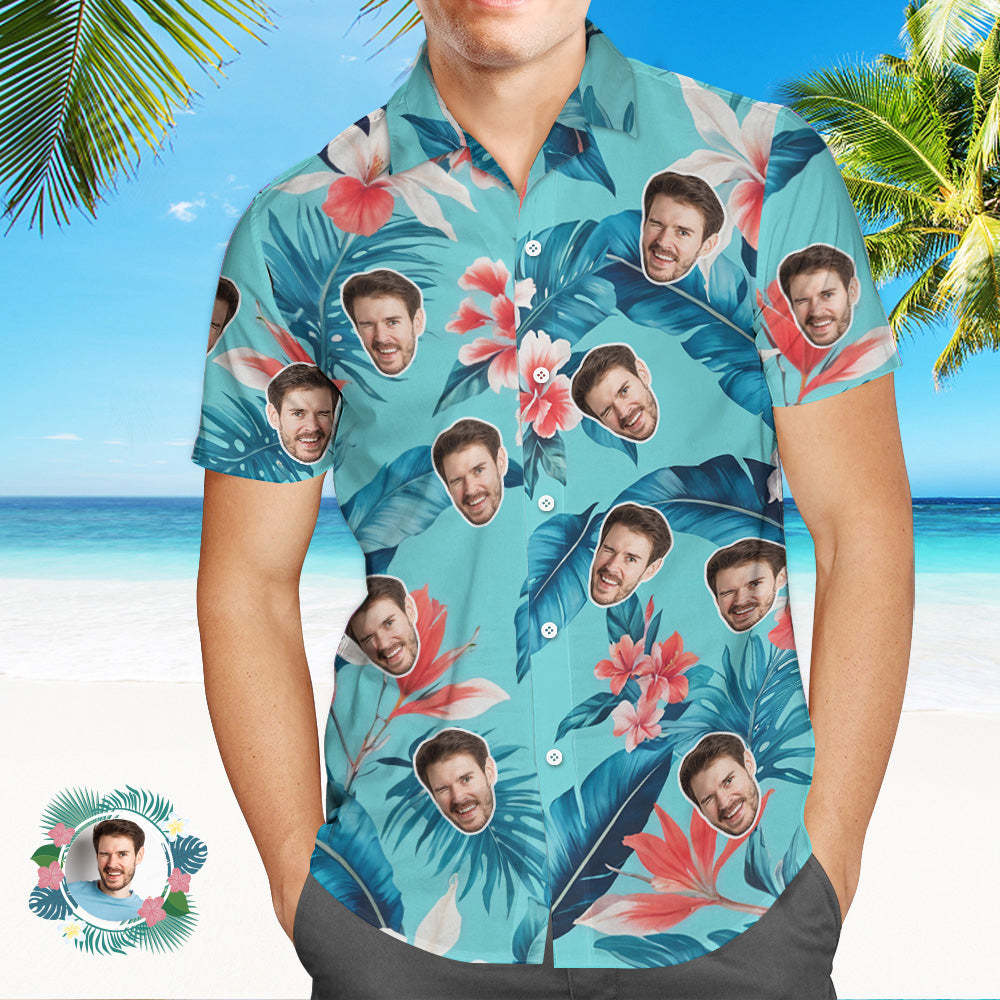 Custom Face Hawaiian Shirt Tropical Leaves And Flowers Face Hawaiian Shirt-MyFaceSocksAu