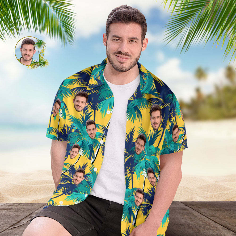 Custom Mens Face Holiday Coconut Tree  Hawaiian Shirt Face Hawaiian Shirt - MyFaceSocksAU
