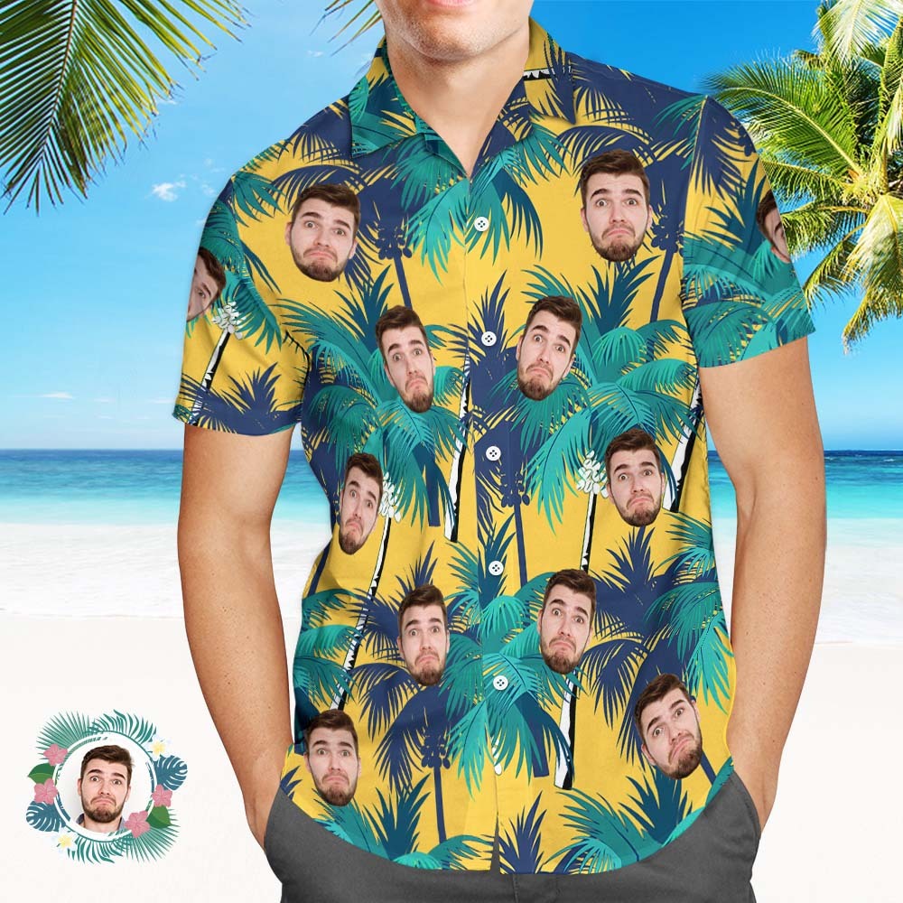 Custom Mens Face Holiday Coconut Tree  Hawaiian Shirt Face Hawaiian Shirt - MyFaceSocksAU