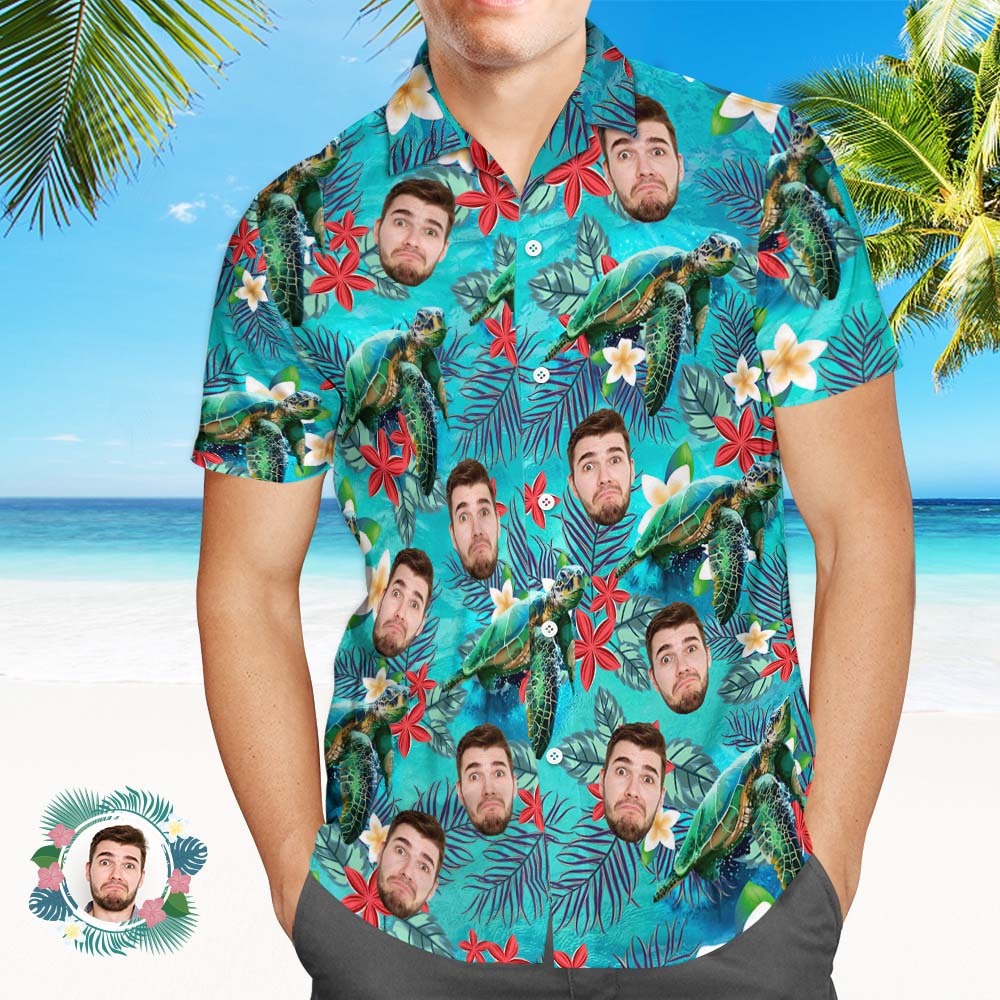 Custom Men Face Hawaiian Shirt Sea Turtle Hawaiian Shirt For Men - MyFaceSocksAU