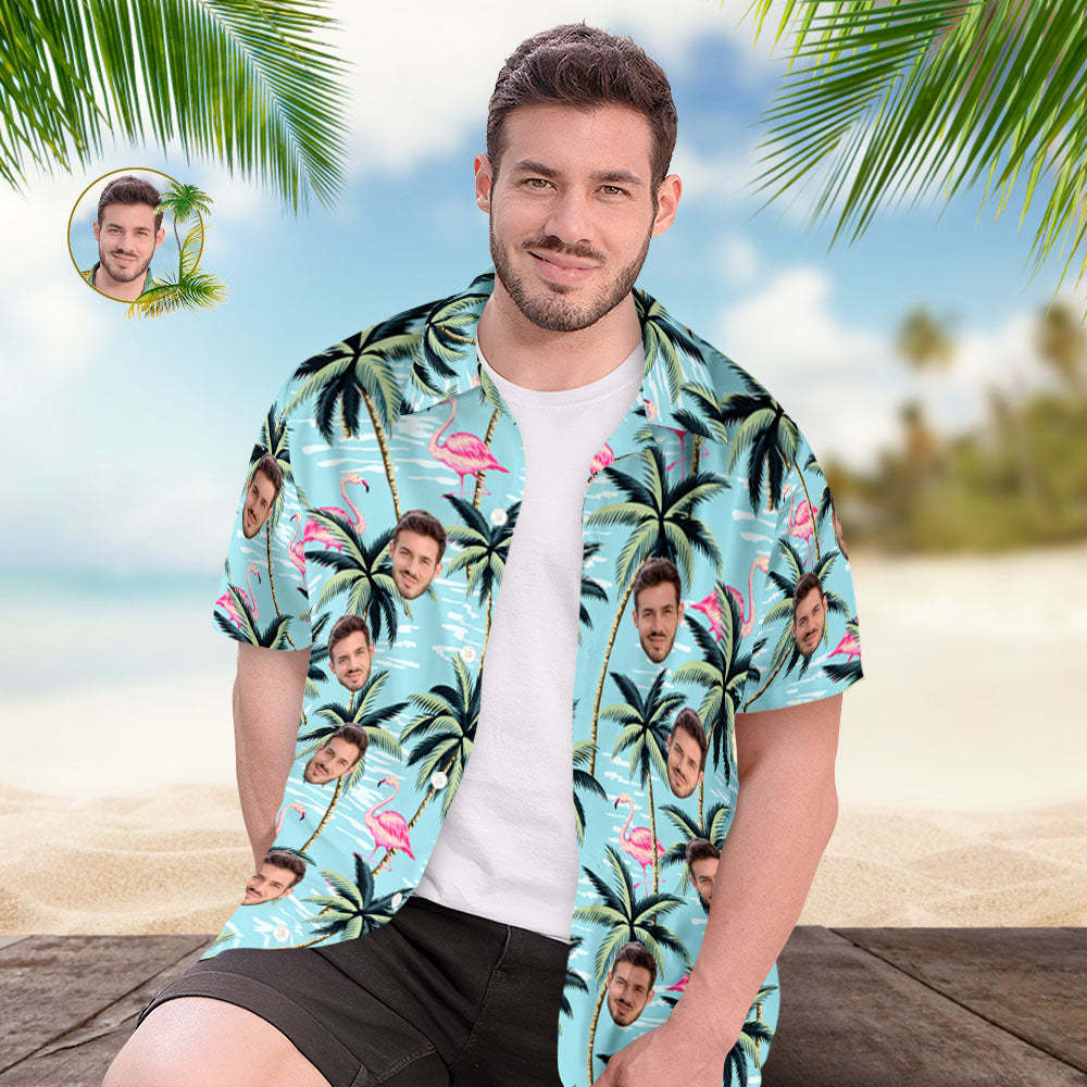 Custom Men Face Hawaiian Shirt Flamingo Beach Shirt Holiady Hawaiian Shirt - MyFaceSocksAU