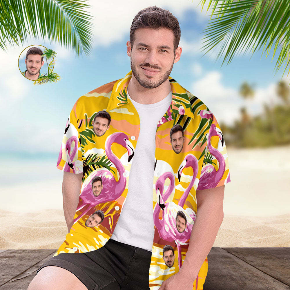 Custom Men Face Hawaiian Shirt Flamingo and Twilight Face Hawaiian Shirt-MyFaceSocksAu