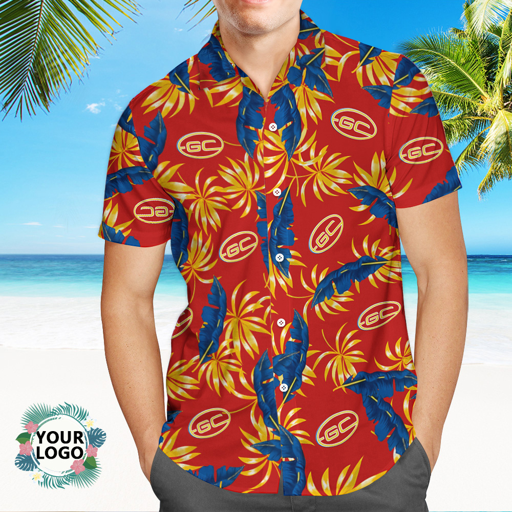 Custom Logo Hawaiian Shirts Colorful Leaves Aloha Beach Shirt - MyFaceSocksAU