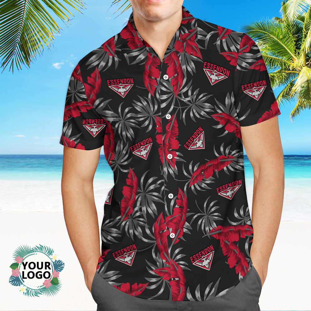 Custom Logo Hawaiian Shirts Colorful Leaves Aloha Beach Shirt Dark Red - MyFaceSocksAU