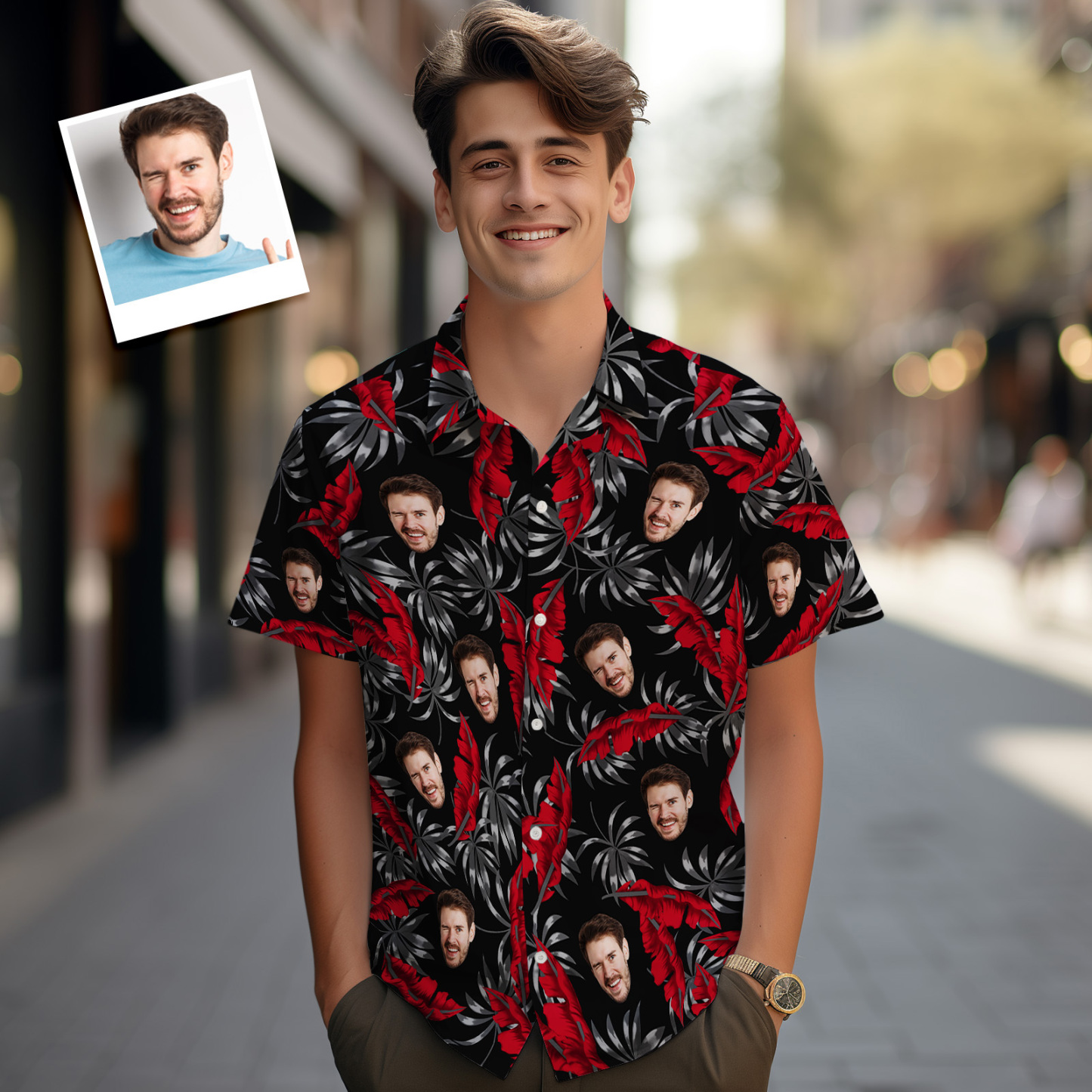 Custom Hawaiian Shirts Colorful Leaves Aloha Beach Shirt Dark Red - MyFaceSocksAU
