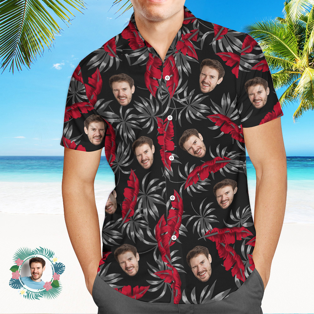 Custom Hawaiian Shirts Colorful Leaves Aloha Beach Shirt Dark Red - MyFaceSocksAU