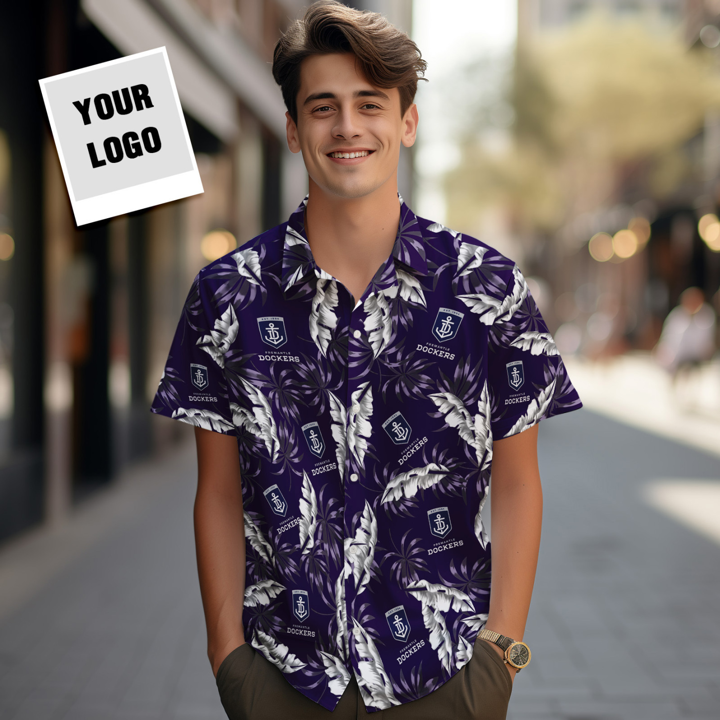 Custom Logo Hawaiian Shirts Colorful Leaves Aloha Beach Shirts - MyFaceSocksAU