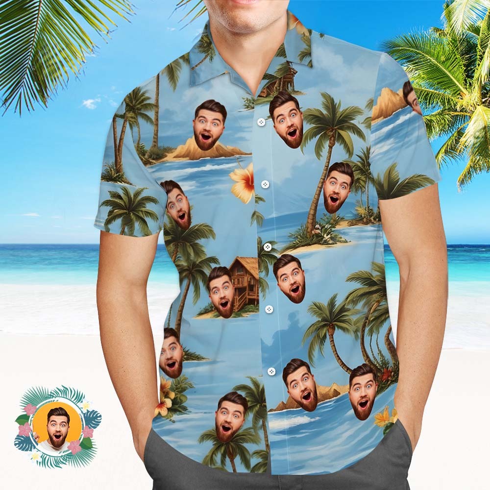 Custom Face Hawaiian Shirts Coconut Tree Vibes And Sea Face Shirt - MyFaceSocksAU