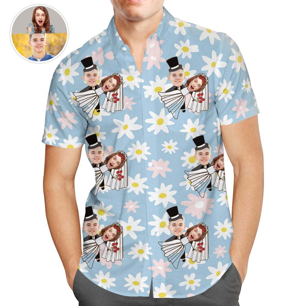 Personalized Couple Photo Hawaiian Shirt, Funny Wedding Shirts, Best Valentines Gift - MyFaceSocksAu