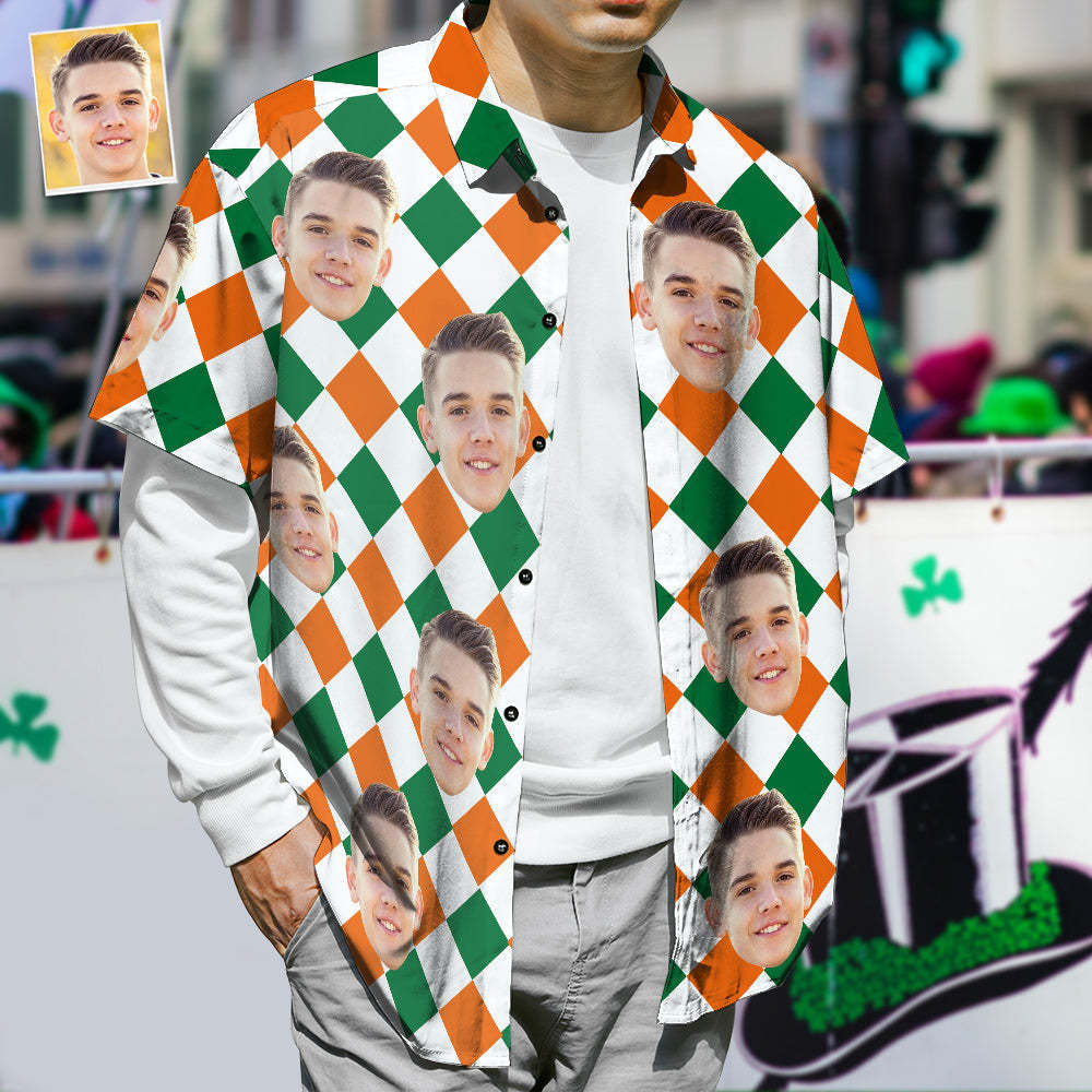 Custom Face Hawaiian Shirts, St. Patrick Checker Shirt, Gift for Adults - MyFaceSocksAu