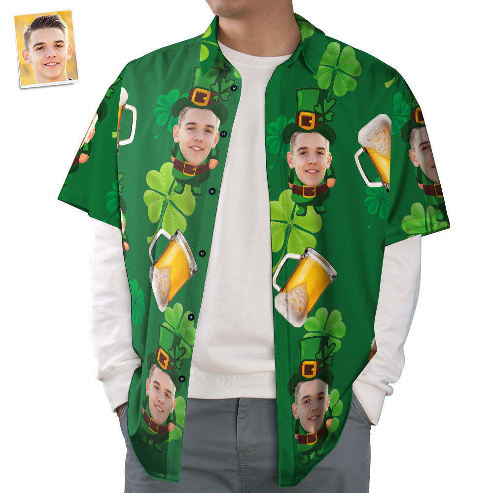 Custom Face Hawaiian Shirts, Clover and Beer Pattern Shirts, Casual Short Sleeves Shirts - MyFaceSocksAu