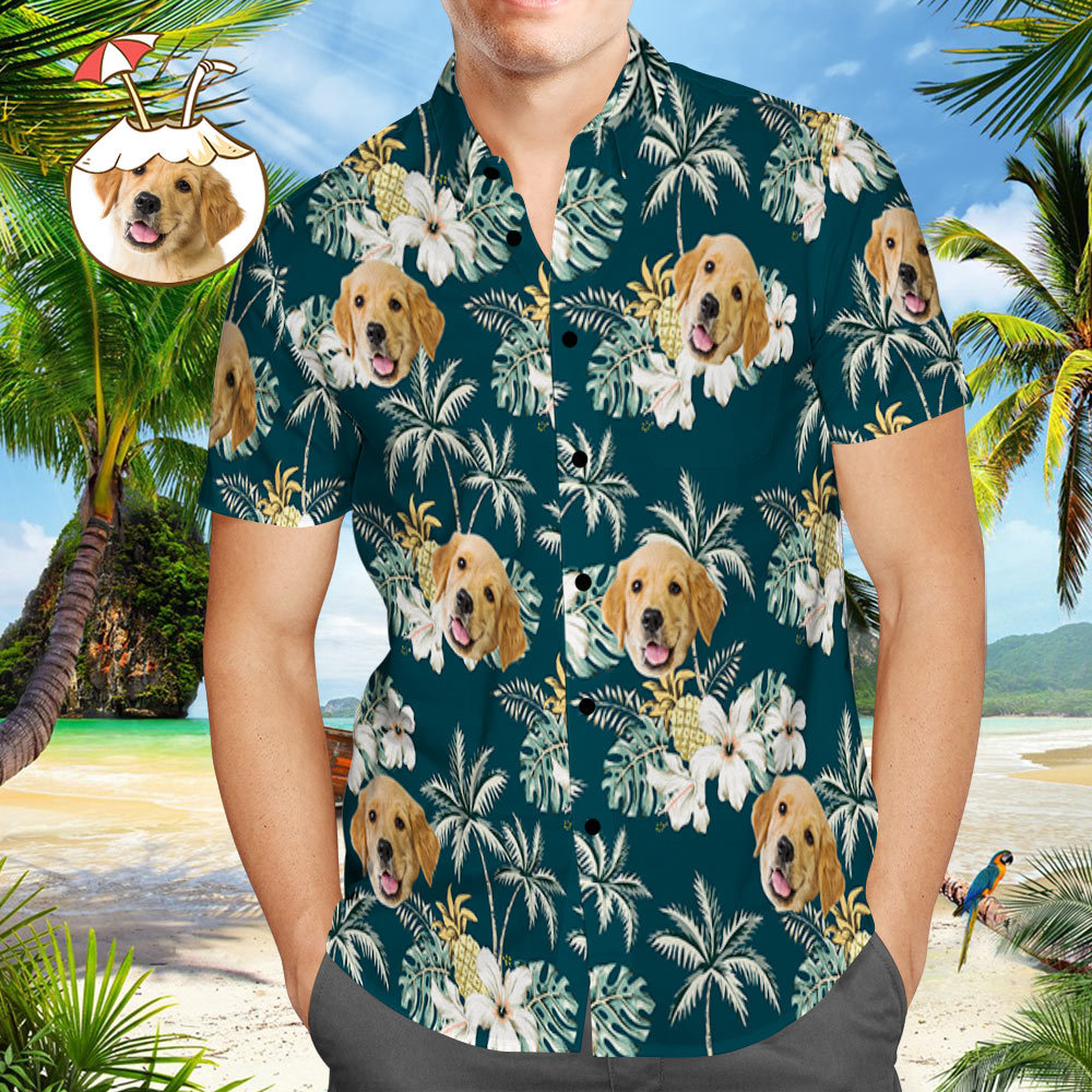 Custom Hawaiian Shirts with Pet Face Funky Vintage Hawaiian Shirt Casual Short Sleeve Shirt - MyFaceSocksEU