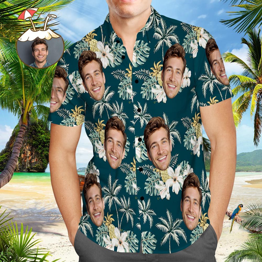 Custom Hawaiian Shirts with Pet Face Funky Vintage Hawaiian Shirt Casual Short Sleeve Shirt - MyFaceSocksEU