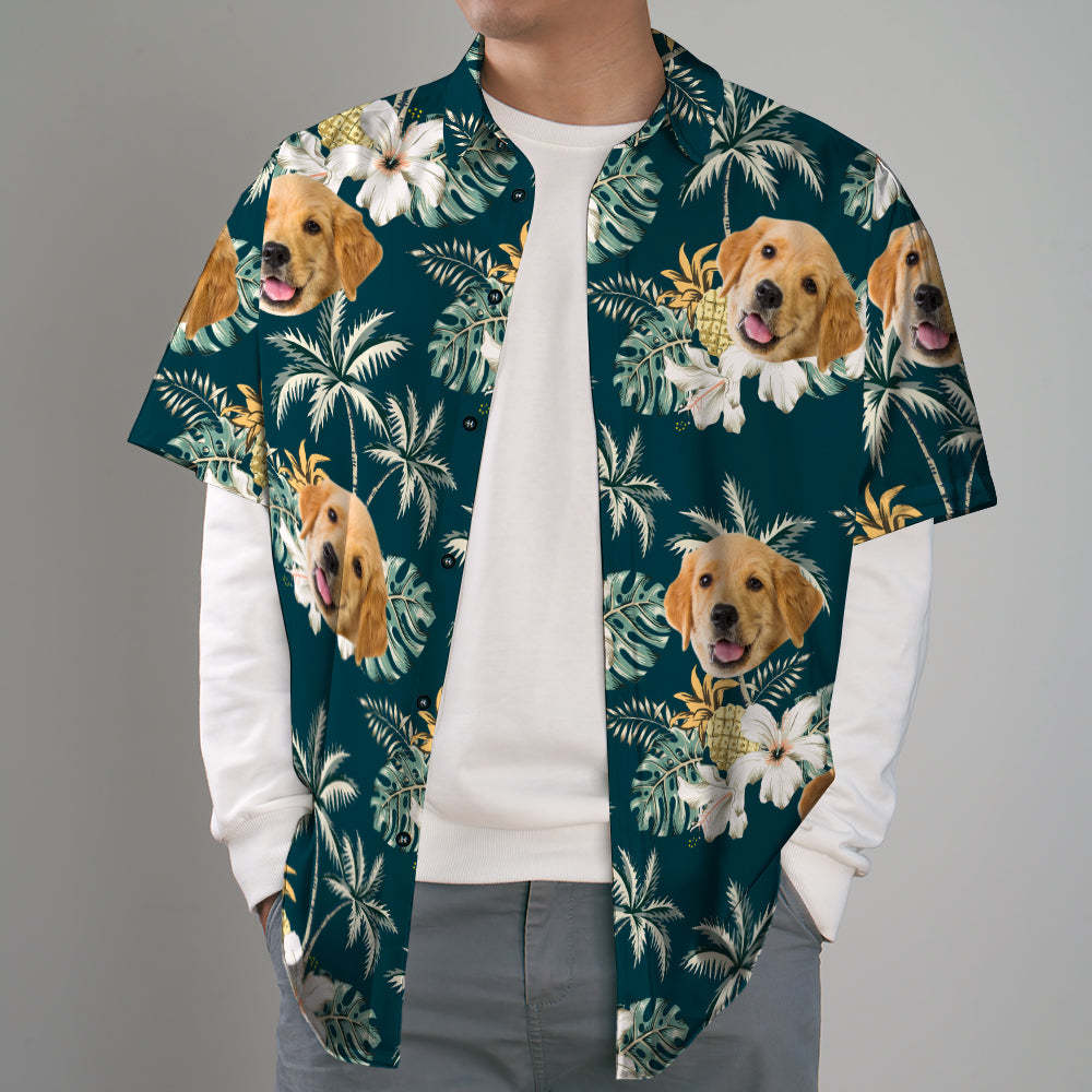 Custom Hawaiian Shirts with Pet Face Funky Vintage Hawaiian Shirt Casual Short Sleeve Shirt - MyFaceSocksEU