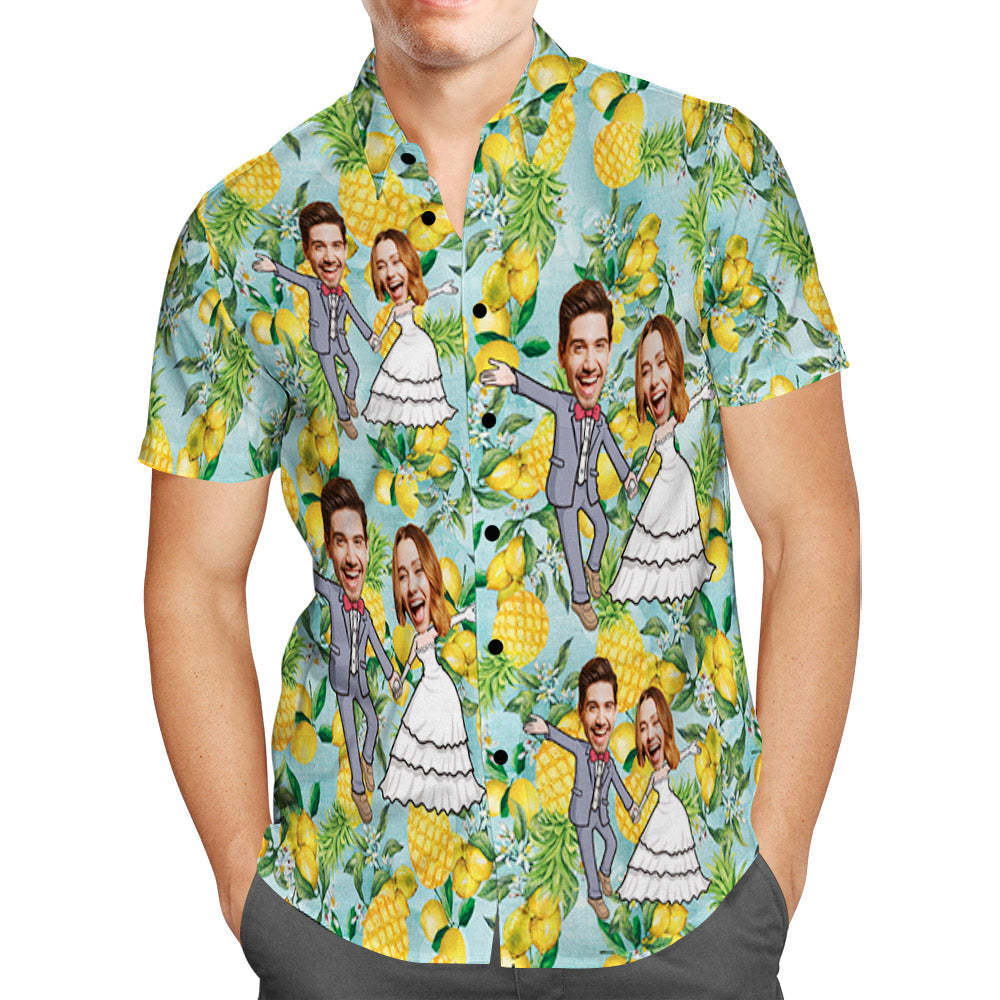 Custom Wedding Hawaiian Shirt Funny Pineapple Couple Face Hawaiian Shirt - MyFaceSocksAu