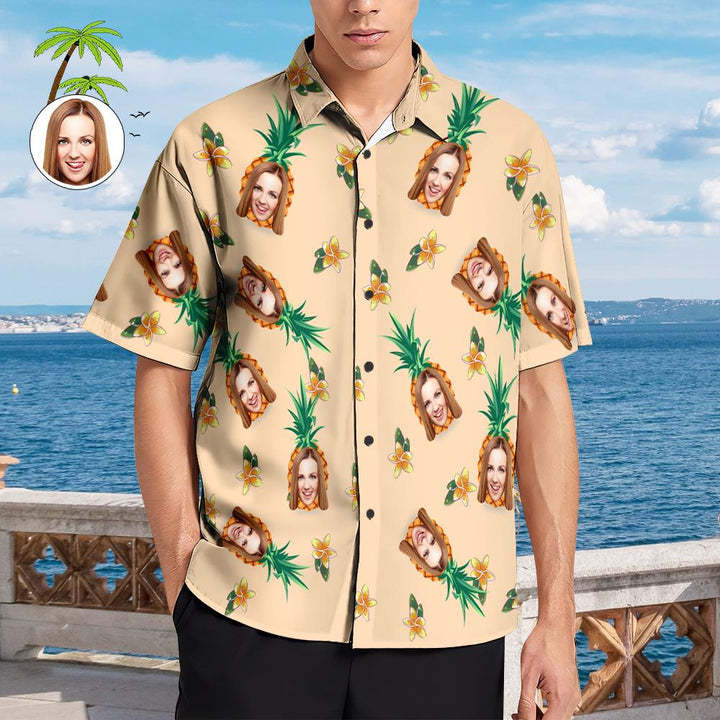 Custom Face Hawaiian Style Pineapple Pattern Tropical Floral Long Dress And Shirt Couple Outfit - MyFaceSocksAu