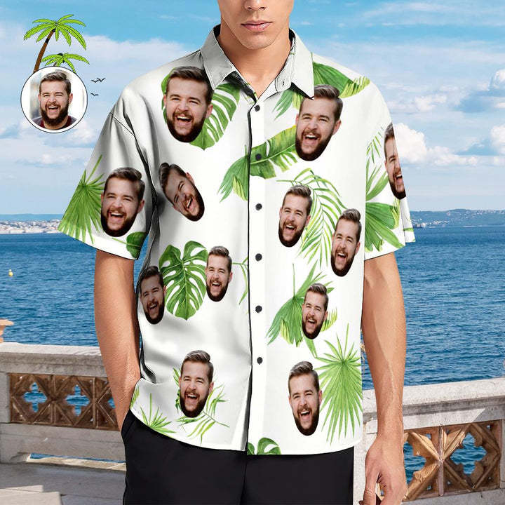 Custom Face Hawaiian Style Fresh Palm Leaves Long Dress And Shirt Couple Outfit - MyFaceSocksAu
