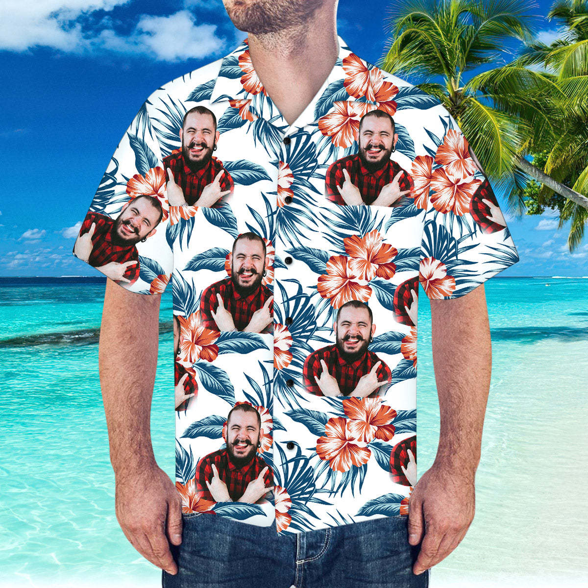Custom Hawaiian Shirt with Girlfriend Face Personalized Beach Hawaiian Shirt - MyFaceSocksEU