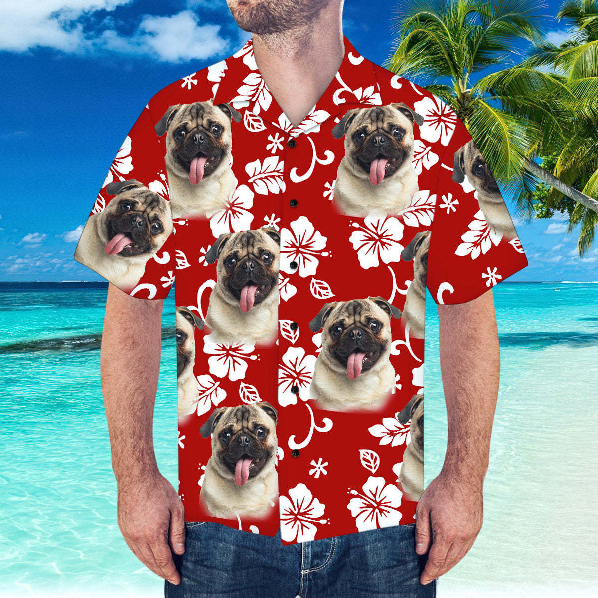 Custom Hawaiian Shirt with Husband Face Personalised Short-Sleeve Hawaiian Shirt - MyFaceSocksAu