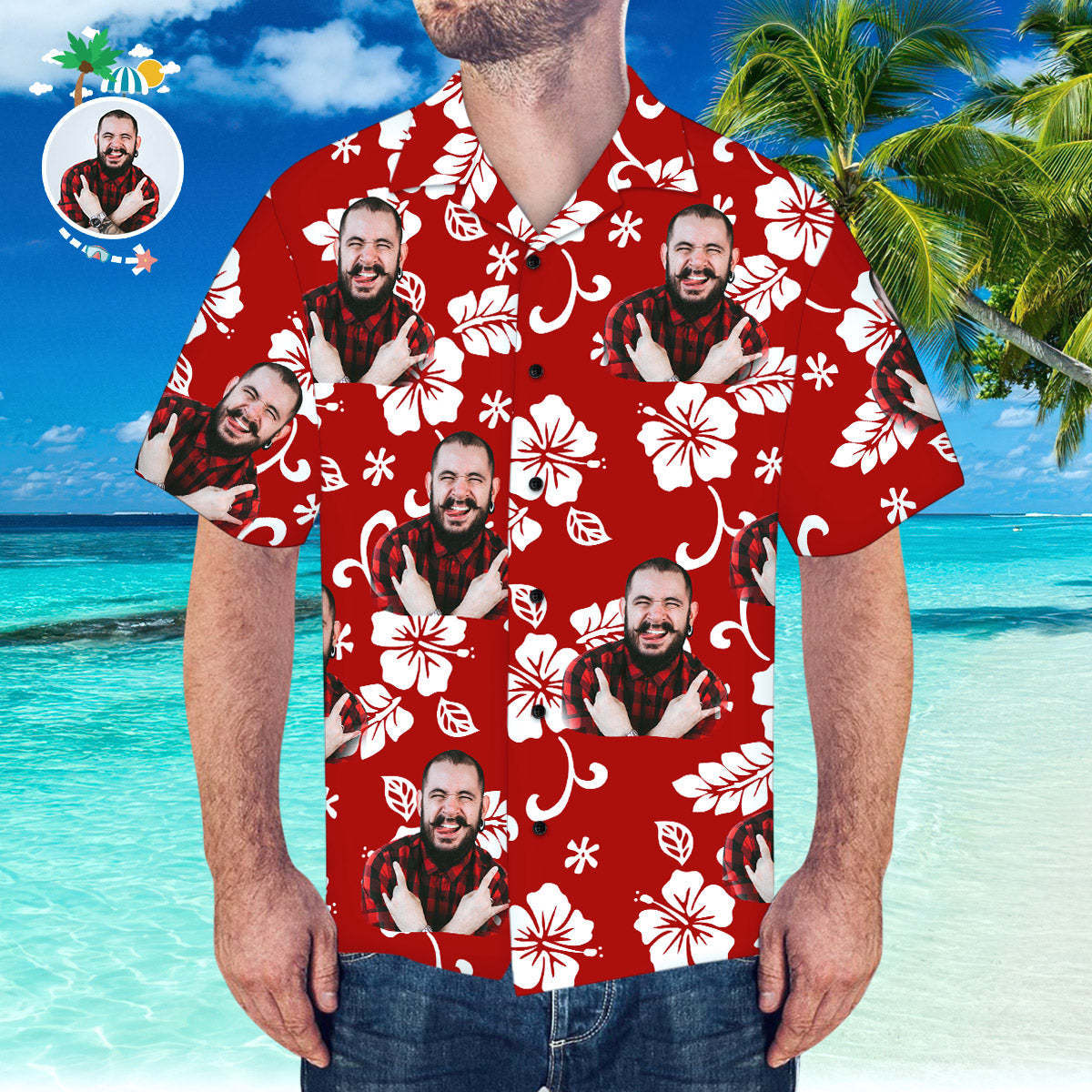 Custom Hawaiian Shirt with Husband Face Personalised Short-Sleeve Hawaiian Shirt - MyFaceSocksAu