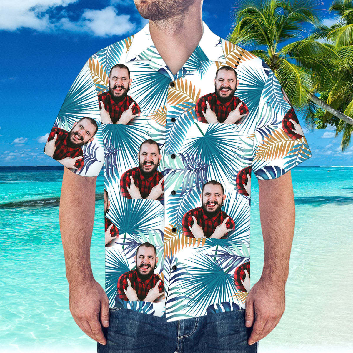 Custom Face Hawaiian Shirt Summer Beach Hawaiian Shirt Custom Shirt with Boyfriends Face - MyFaceSocksAu