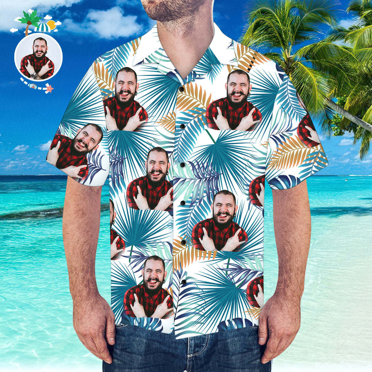 Custom Face Hawaiian Shirt Summer Beach Hawaiian Shirt Custom Shirt with Boyfriends Face - MyFaceSocksAu