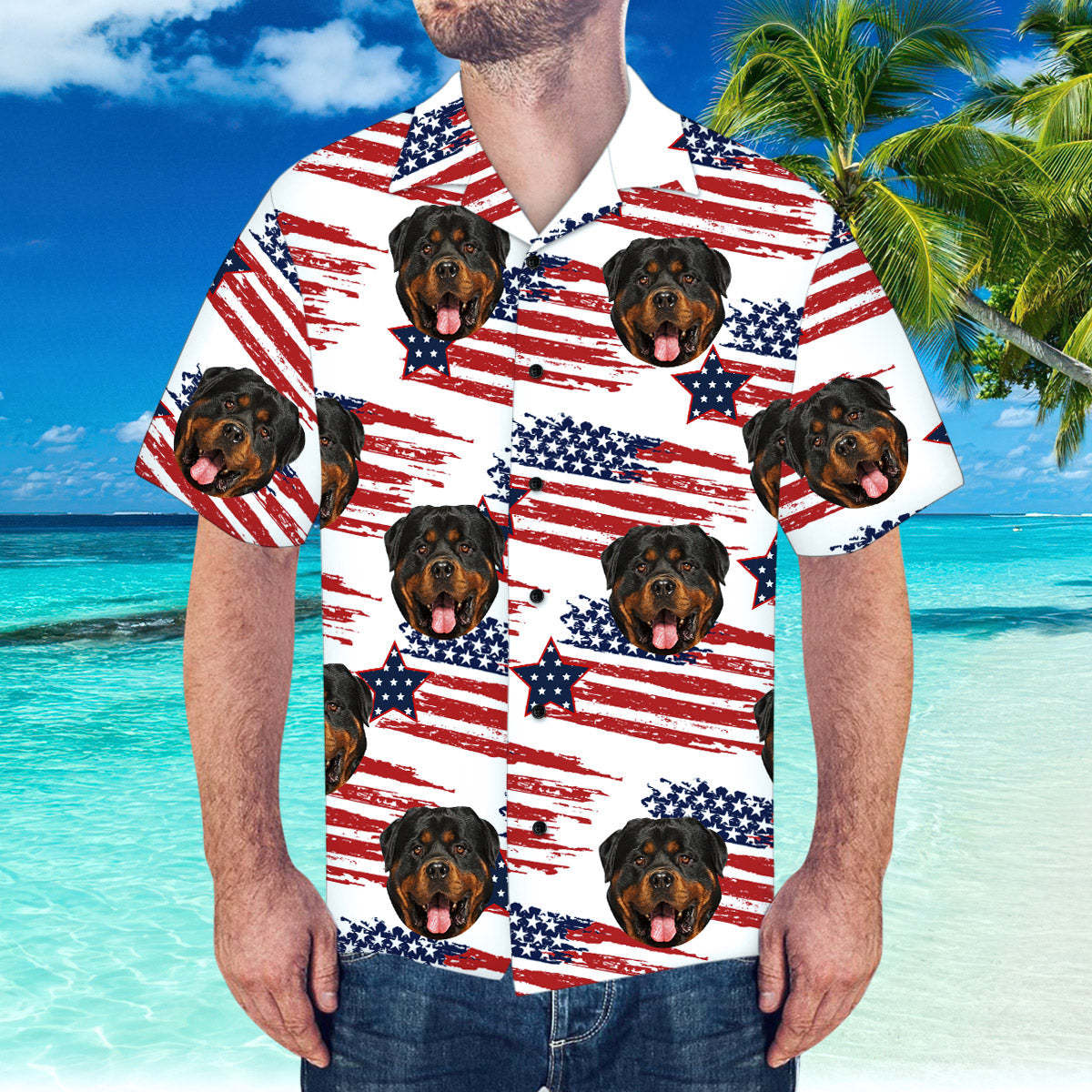 Custom Face Hawaiian Shirt America Flag Hawaiian Shirt for Beach Party - MyFaceSocksAu