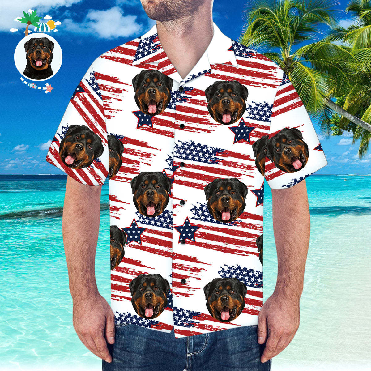 Custom Face Hawaiian Shirt America Flag Hawaiian Shirt for Beach Party - MyFaceSocksAu