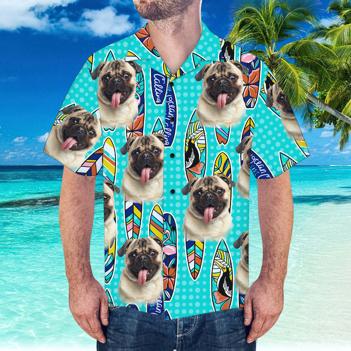 Custom Hawaiian Shirt with Boyfriend Face Surfing Pattern Short-Sleeve Hawaiian Shirt - MyFaceSocksAu