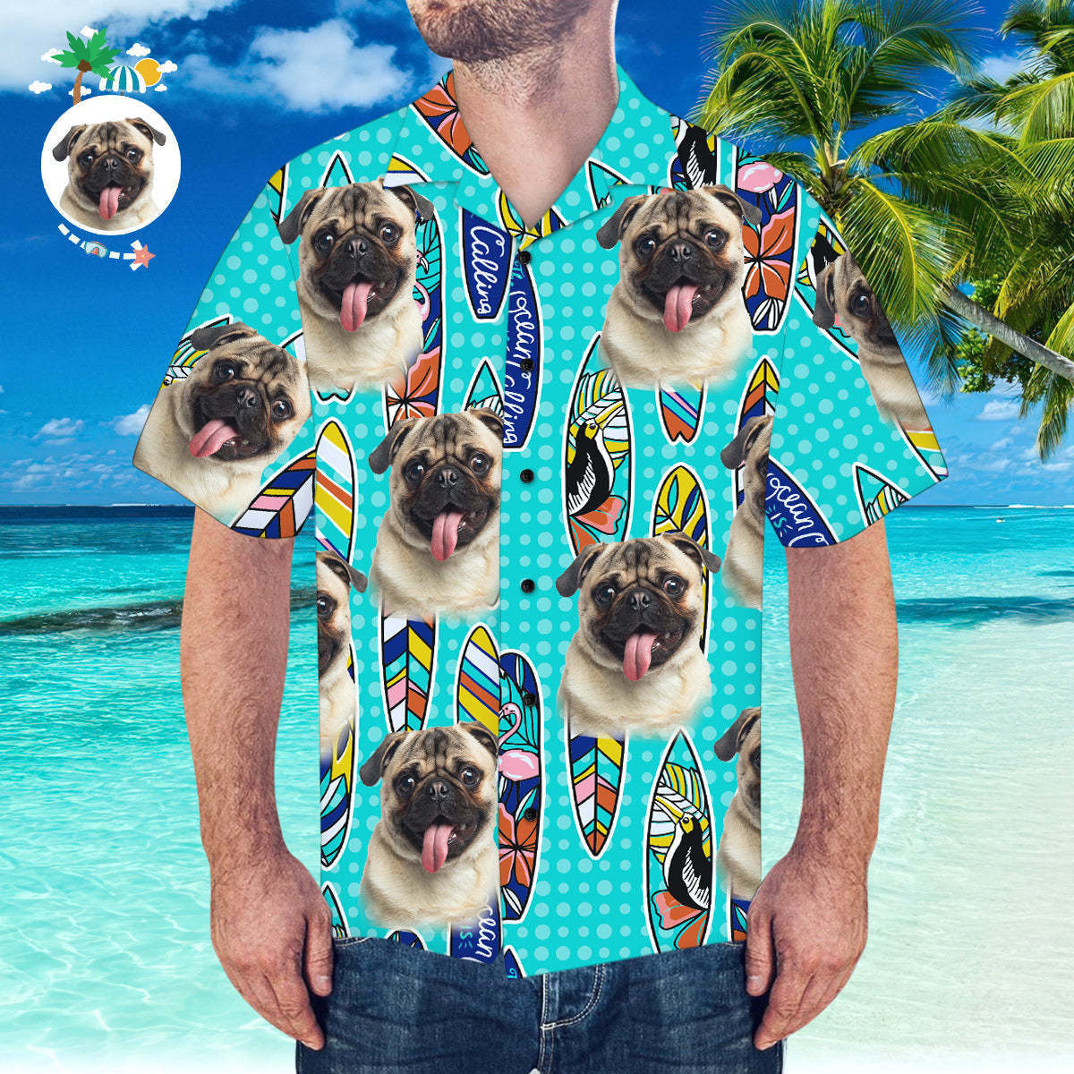 Custom Hawaiian Shirt with Boyfriend Face Surfing Pattern Short-Sleeve Hawaiian Shirt - MyFaceSocksAu