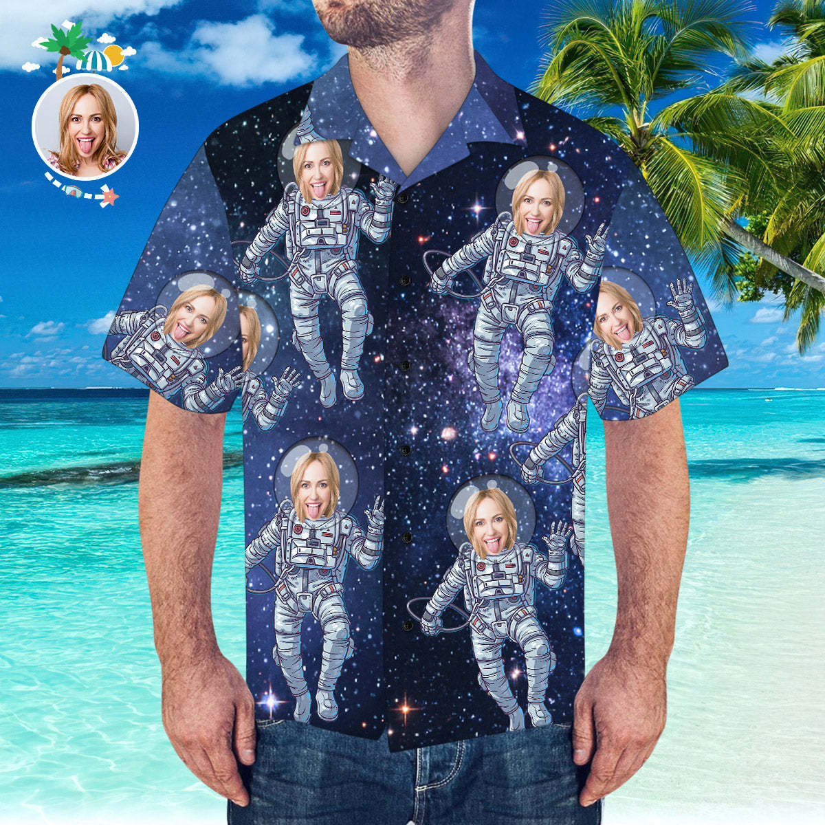 Custom Hawaiian Shirt with Face Personalised Hawaiian Shirt Galaxy Pattern Shirt - MyFaceSocksAu