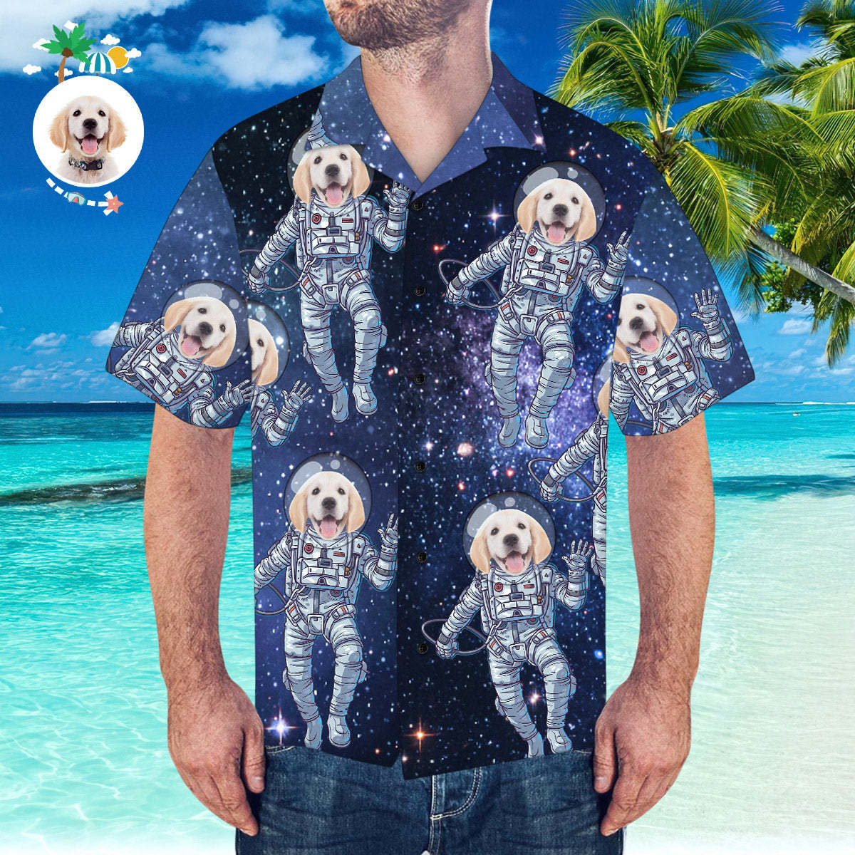 Custom Hawaiian Shirt with Face Personalised Hawaiian Shirt Galaxy Pattern Shirt - MyFaceSocksAu